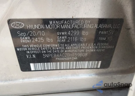 2011 Hyundai Sonata Gls from USA, damaged, VIN 5NPEB4AC2BH159608
